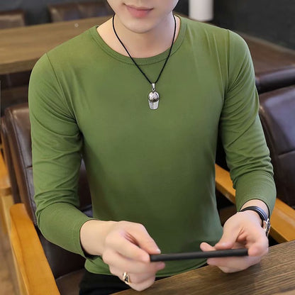 Autumn And Winter Military Fans Men's T-shirt Long Sleeve Slim Solid Color Crew Neck Pullover Original Men's Bottoming Shirt Manufacturers Wholesale