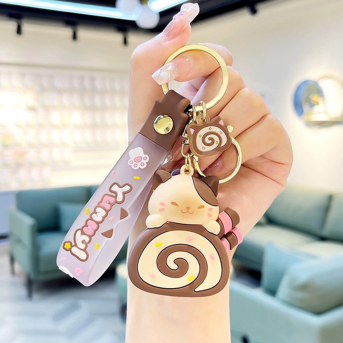 Fashion Cat Cake Roll Modeling Cartoon Key Button