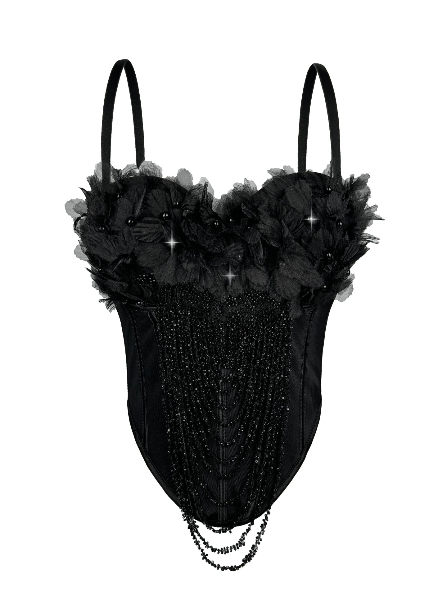 Cross-Border New Handmade Flower Tassel Camisole Sexy Backless Tube Top European And American Outer Wear Fishbone Bra Body Shaping