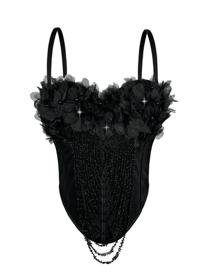 Cross-Border New Handmade Flower Tassel Camisole Sexy Backless Tube Top European And American Outer Wear Fishbone Bra Body Shaping