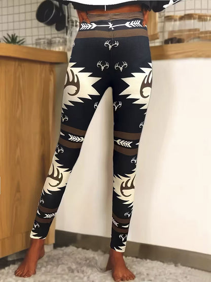 High-waisted Yoga Pants With Double-ring Gold-stamped Print