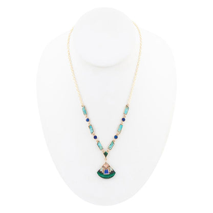 Art Deco Colorful Inlay Golden Necklace