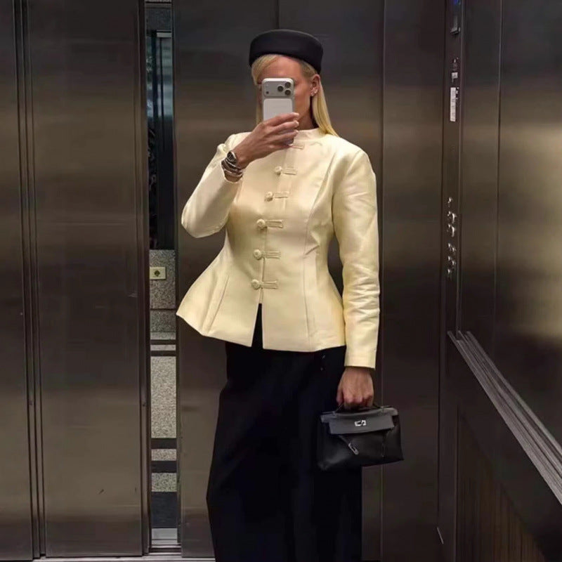 Best-selling Spring Versatile Stand-collar Button-front Waist-cinching Jacket