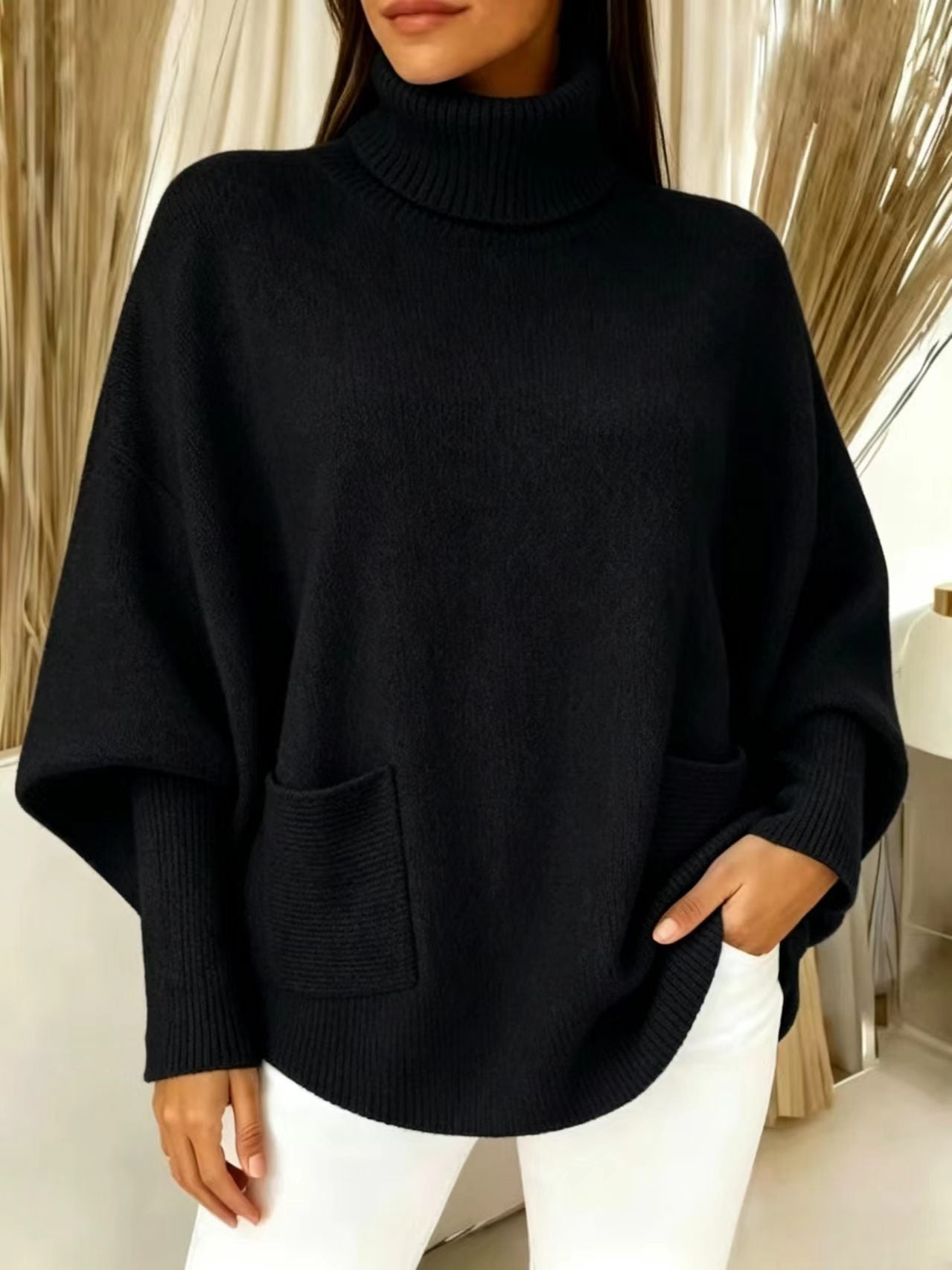 Fashionable Solid-Color Long-Sleeve Turtleneck Sweater For Women