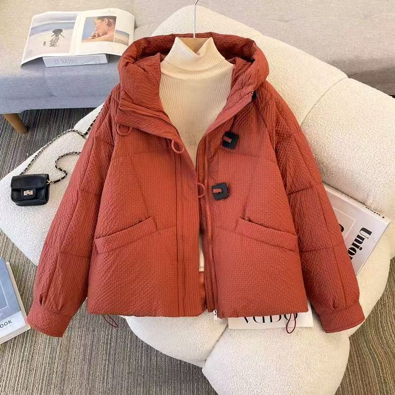 Solid-color Loose-fitting Short Cotton-padded Coat For Women