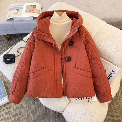 Solid-color Loose-fitting Short Cotton-padded Coat For Women