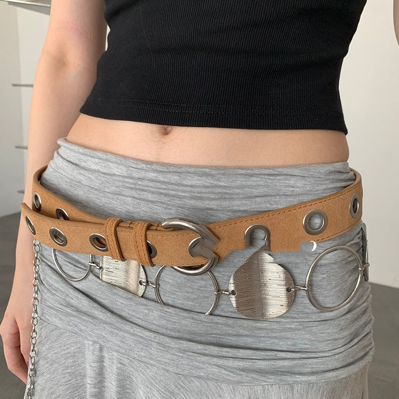 Retro Suede Perforated Metal Belt Versatile And Easy To Match