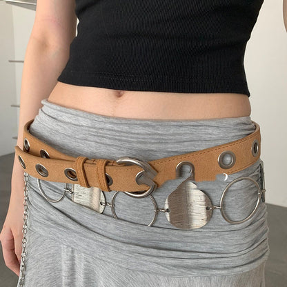 Retro Suede Perforated Metal Belt Versatile And Easy To Match