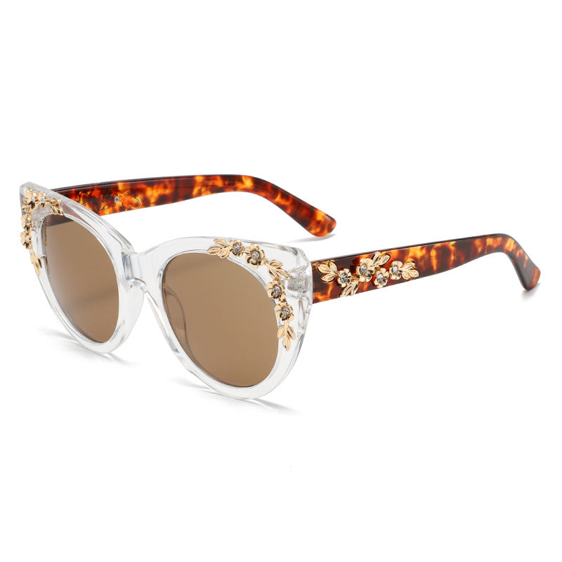Rimless Floral-patterned Rhinestone Tortoiseshell-frame Sunglasses