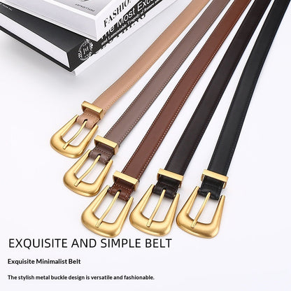 Womens Retro Unisex Fashion Versatile Square-buckle Leather Belt