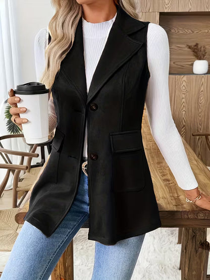 Women Lapel Sleeveless Blazer Vest Single Breasted Pocket Waistcoat Casual Fall Winter Outerwear Vest