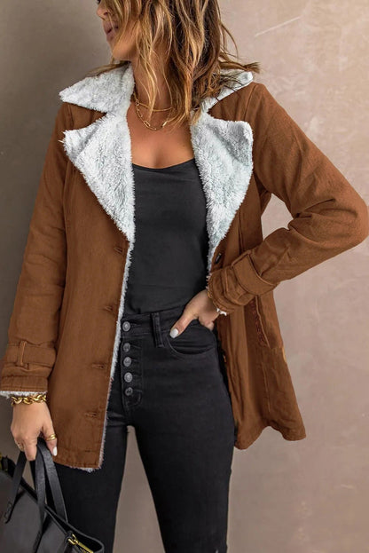 Womens Long-sleeve Coat With Fleece Lining Warm Top
