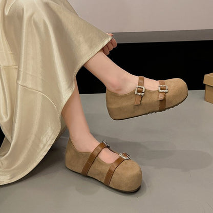 Women's Elegant Versatile Mary Jane Shoes, 2026 Autumn New Korean Shallow Vamp Platform Hidden Heel Double Strap Flats