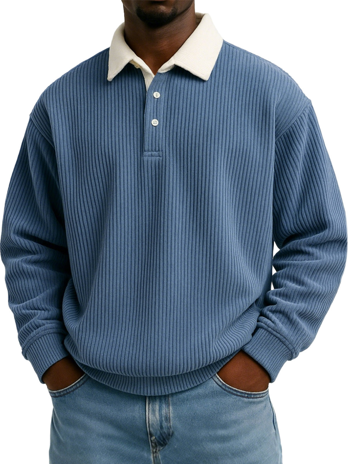 Mens Retro Color-block Corduroy Striped Casual Long-sleeve Shirt