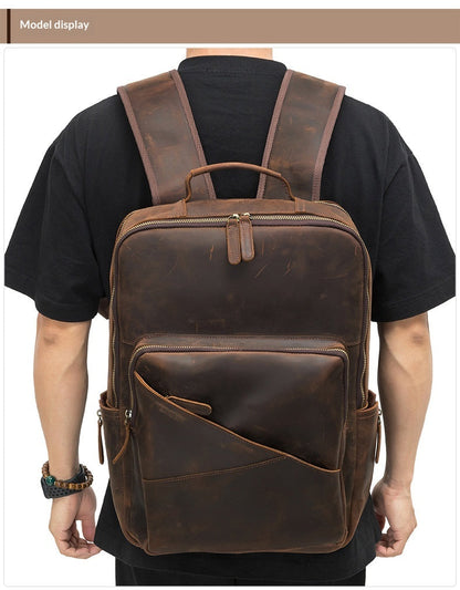 Leather Men's Computer Backpack, Leather Large Capacity Men's Business Travel Bag, Cowhide Backpack