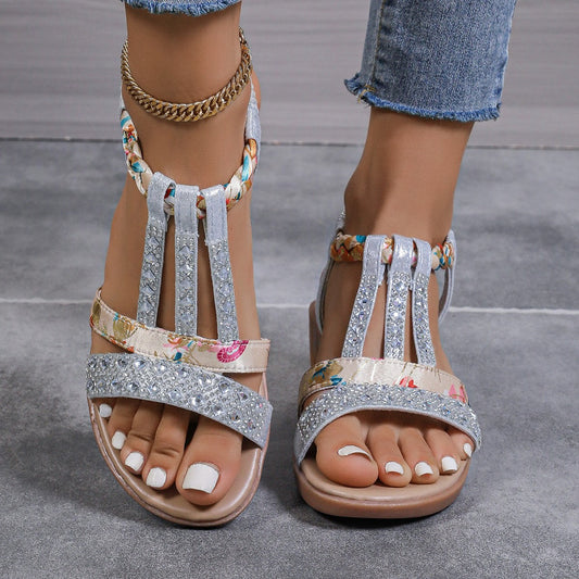 Bohemian Wedge Peep Toe Sandals Women's Fashion Outerwear Elastic Slip-on