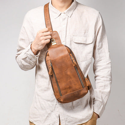 Men's Crazy Horse Leather Sports Crossbody Bag