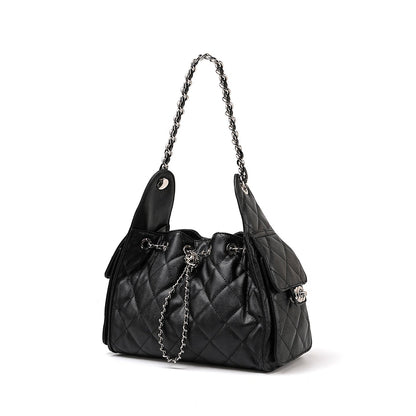 Caviar-patterned Genuine Leather Hobo Shoulder Bag With A Diamond-quilted Design