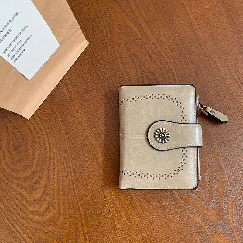 New Womens Oil-leather Wallet Vintage Short Style