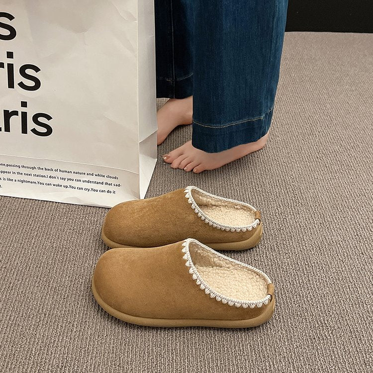 Retro Home Baotou Slippers Simple Lace Thick Bottom Half Dragging