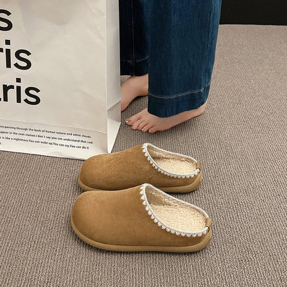 Retro Home Baotou Slippers Simple Lace Thick Bottom Half Dragging