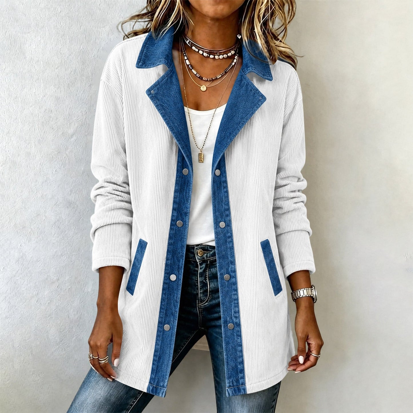 New Womens Long-sleeved Denim Patchwork Jacket