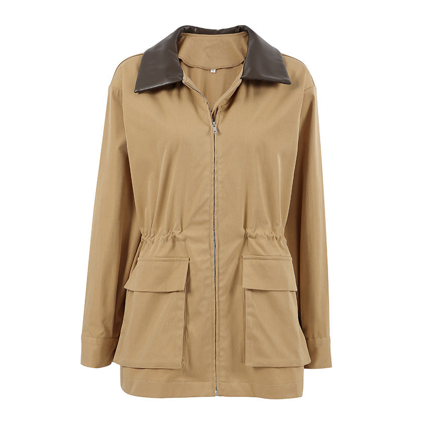 Commuter-style Retro Color-block Mid-length Trench Coat