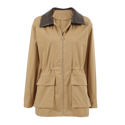 Commuter-style Retro Color-block Mid-length Trench Coat