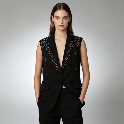 Womens Diamond-Embellished Vest Coat