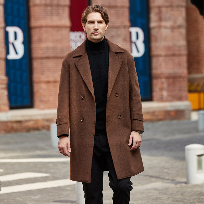 Double Breasted Thickened Mid Length Woolen Windbreaker Jacket