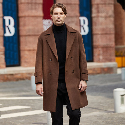 Double Breasted Thickened Mid Length Woolen Windbreaker Jacket