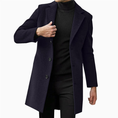 Mens Mid-length Long-sleeve Wool Coat Autumnwinter Wool Outerwear