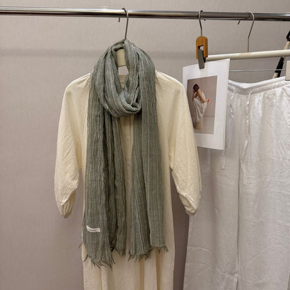 Striped Pleated Cotton-Linen Scarf