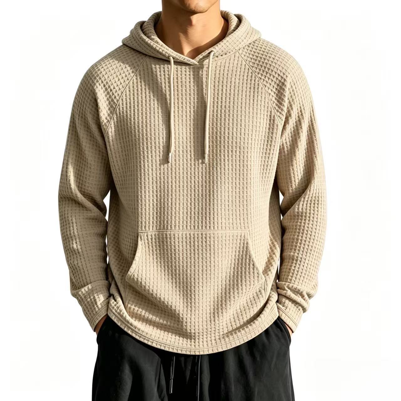 Mens Relaxed-fit Casual Waffle-knit Hooded Jacket