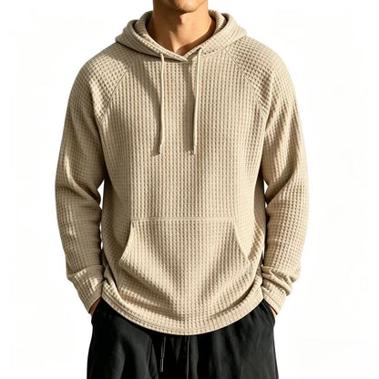 Mens Relaxed-fit Casual Waffle-knit Hooded Jacket