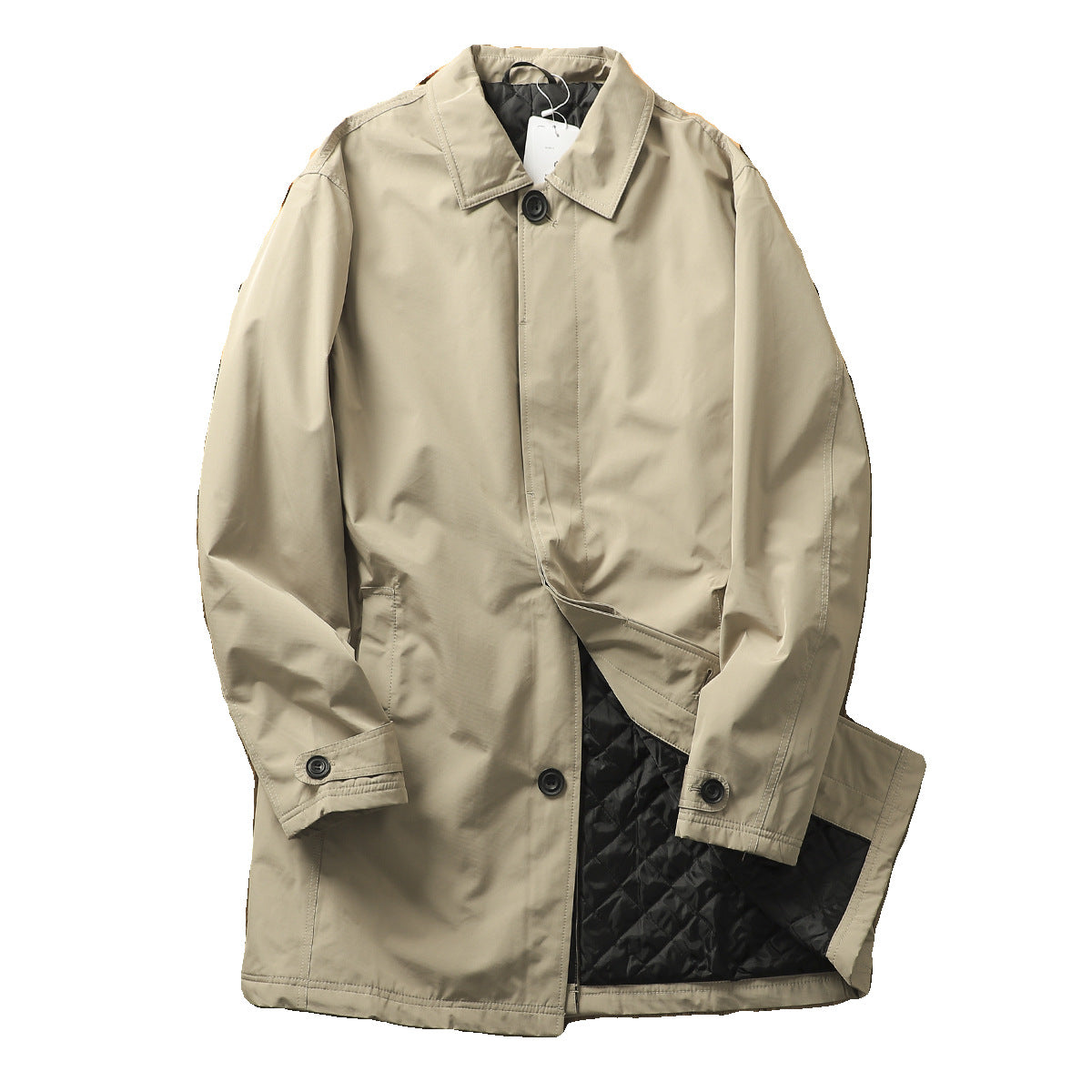 Men's Windproof Waterproof Thickened Thermal Quilted Mid-length Trench Coat