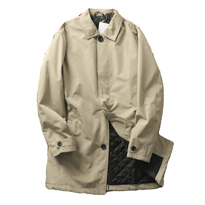 Men's Windproof Waterproof Thickened Thermal Quilted Mid-length Trench Coat