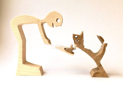 DIY Wooden Dog Figurine Sculpture Home Decor