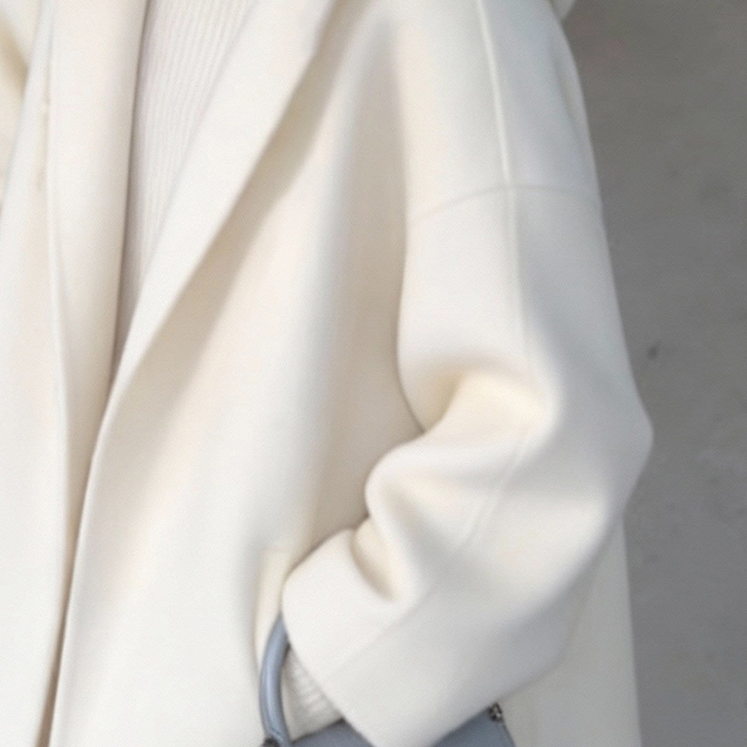 Womens White Hooded Double-Faced Wool Coat