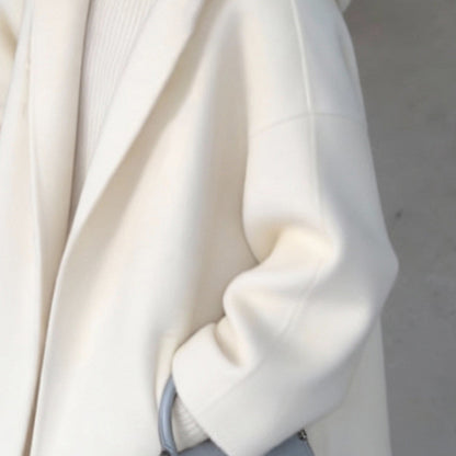 Womens White Hooded Double-Faced Wool Coat