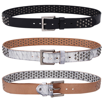 Womens Distinctive Rivet Belt Made Of Full-Grain Cowhide
