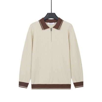 Mens Solid-Color Casual Top With Lapel And Half-Zip
