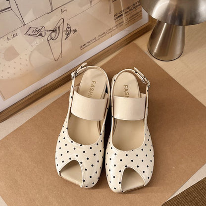 Summer Women Polka Dot Square Toe Closed Toe Sandals, Backless Mary Jane Elegant Low Heel Comfort Shoes For Dresses