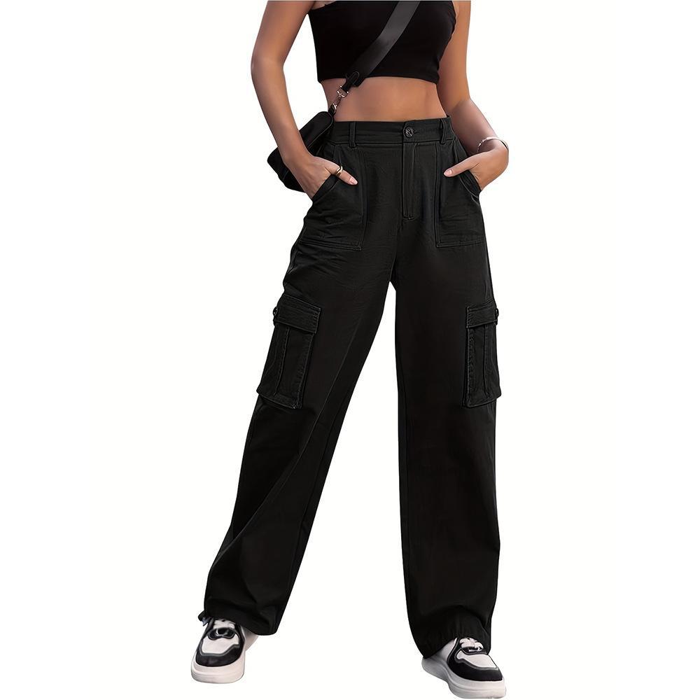 Women Multi Pockets Cargo Pants Spring Autumn Loose Wide Leg Trousers Streetwear Relaxed Fit Fashion Casual Long Pants