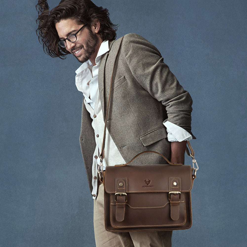 Crazy Horse Leather Crossbody Bag For Men