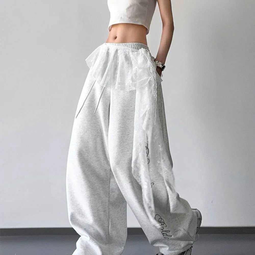 Lace-panelled Wide-leg Pants For Women
