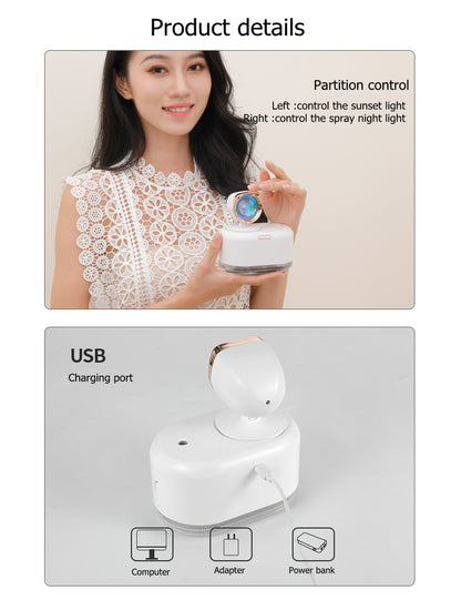 2 In 1 Mini Wireless Sunset Lamp Air Humidifier 300ML Fog Sprayer Humidifiers Ambient Light Mute Mist Maker For Home Decor Office