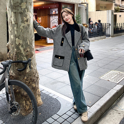 Gray Niche Design Wool Blazer For Women