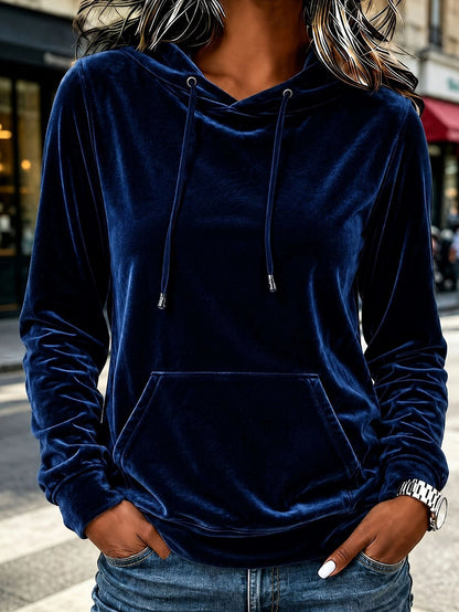 Anno Self-Designed 2026 Euro-American Women's Casual Fashion Velvet Hooded Sweatshirt Top With Drawstring
