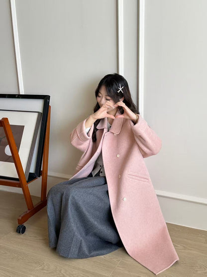 Peter Pan Collar Double-breasted Double-faced Wool Coat